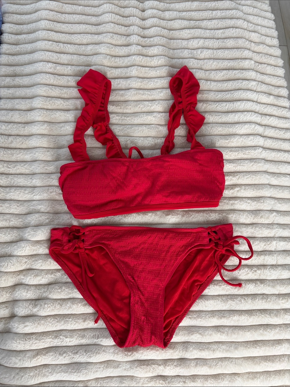 NOBO Red Ruffled Strap Bikini Set